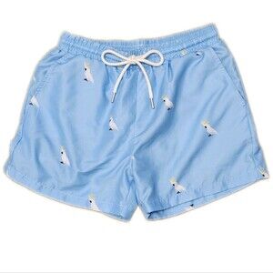 Amazon Men's Swim Trunks, Light Blue With White Birds. Like New! Small